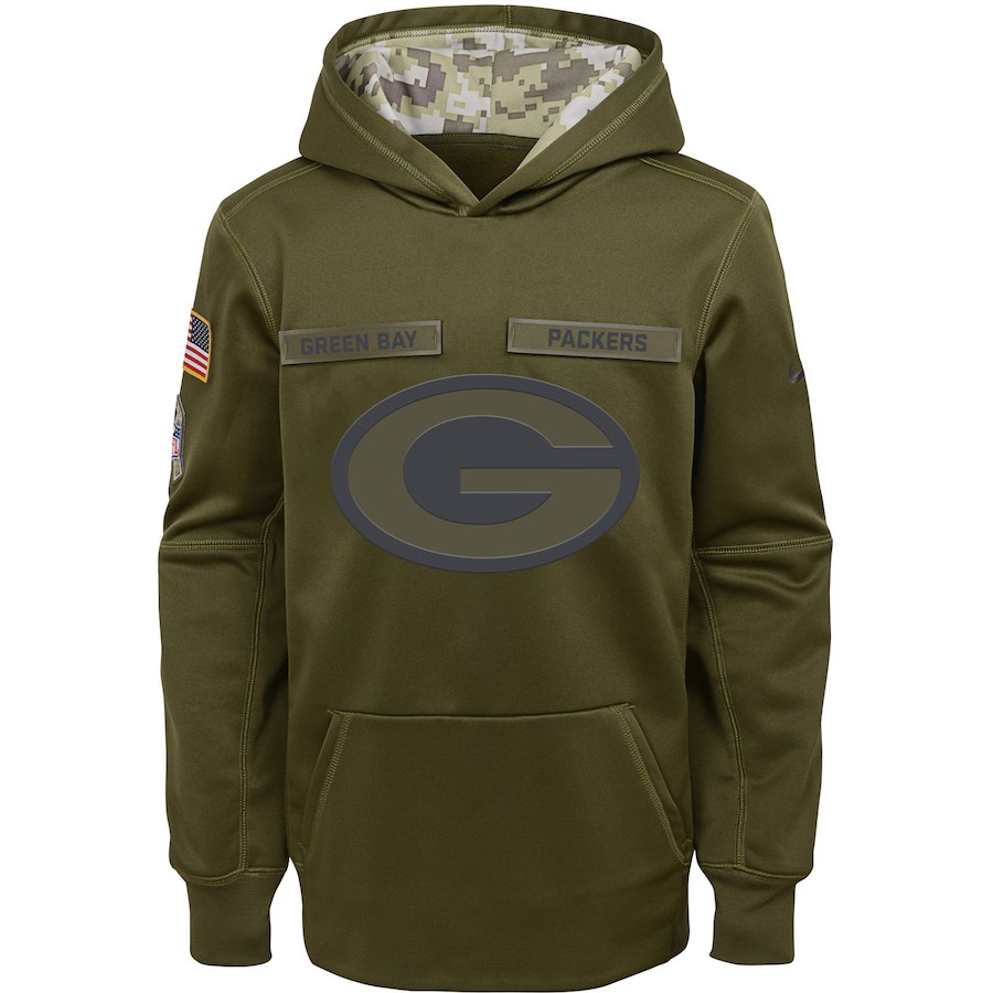 Green Bay Packers Nike Youth Salute to Service Pullover Performance Hoodie Green